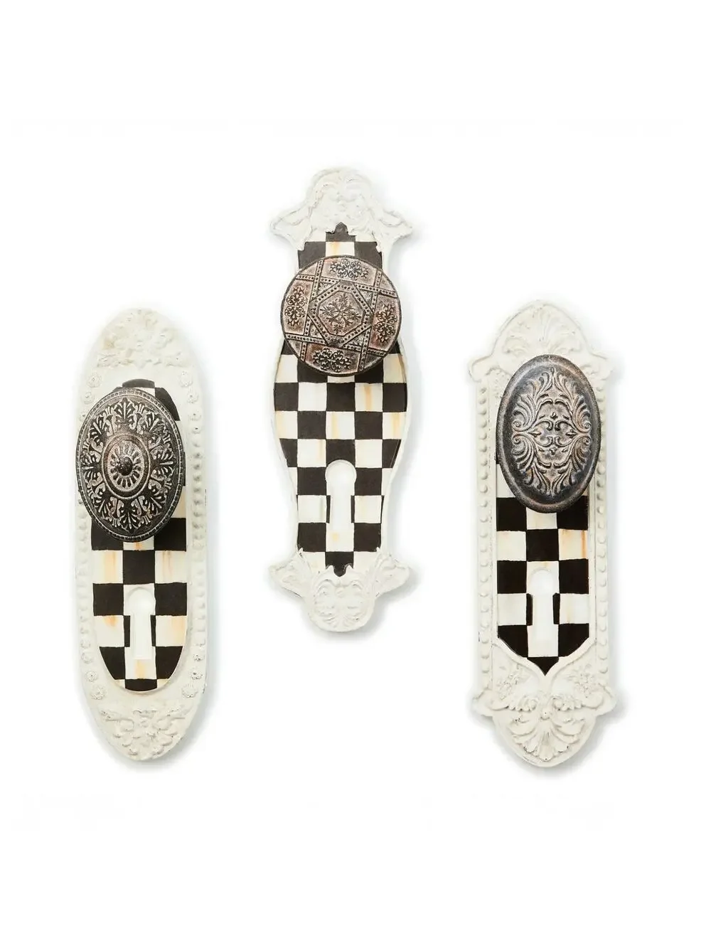 NEW Mackenzie-Childs Courtly Check Door Knob Hooks Set of 3